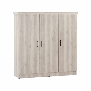 Minimalist Laminated Board Wardrobe <b>Light</b> Oak Finish Clothes Cabinet with Three Storage Doors <b>Pull</b> <b>Handles</b> Low board - Product Image 1