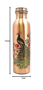 Bouteille d'eau en cuivre motif paon avec couvercle à vis, réutilisable, style oriental, pour adultes, 1000 ml, écologique, pour fêtes - Product Image 3