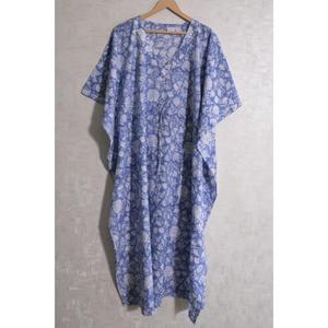 100% Cotton Block Print Kaftan for Women <b>Boho</b> Floral Maxi <b>Dress</b> V-neck Batwing Sleeves Eco-Friendly Lightweight <b>Summer</b> Beach - Product Image 2