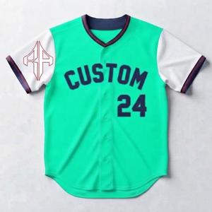 เสื้อเบสบอลพิมพ์ลายแบบ Sublimated พร้อมโลโก้สีขาวสำหรับผู้ชาย ผลิตจากวัสดุคุณภาพสูง 100% ทรงปกติ ปิดด้วยกระดุม แขนสั้น - Product Image 2