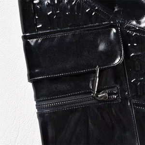<b>Men's</b> <b>Black</b> Leather Coated Breathable Lightweight Casual Winter <b>Cargo</b> <b>Pants</b> Mid Waist Straight Fit Multiple Pockets Zipper Fly - Product Image 6
