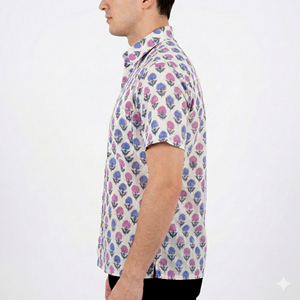 Chemise décontractée pour homme à manches courtes en popeline à imprimé floral d'été, col rabattu, respirante, 100% coton - Product Image 2