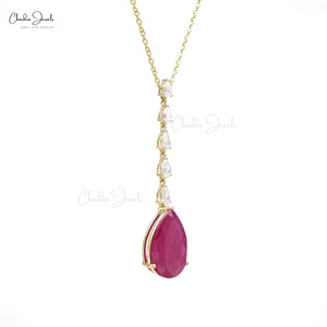 <b>Top</b> Products 8 CTW Pear Cut Ruby Gemstone Necklace with 14k Solid Yellow <b>Gold</b> Diamond Teardrop Necklace Wedding Anniversary Gift - Product Image 2
