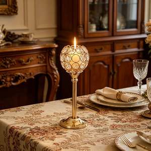 Golden Crystal Ball <b>Candlestick</b> <b>Holder</b> 22cm Tall <b>Brass</b> Home Decoration Wedding Decor - Product Image 4