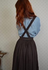 Chiffon Formal Long Sleeve Midi <b>Pinafore</b> <b>Dress</b> with Detachable Apron and Gathered Skirt for Women - Product Image 4