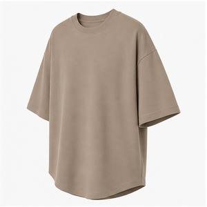 Custom Warm Taupe Cotton Viscose Cocoon <b>Mens</b> Oversized Short Sleeve T-Shirt MTS-OVR-0025 - Product Image 3
