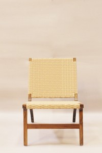 Fauteuil lounge moderne en teck et rotin synthétique tressé, non pliable, pour salon, appartement, villa - Product Image 2