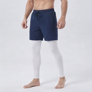 Wholesale Men's Sportswear 2 in 1 Pants Double Layer Yoga Drawstring Waist Shorts Side <b>Pockets</b> Men <b>Workout</b> Wear Inner <b>Leggings</b> - Product Image 3