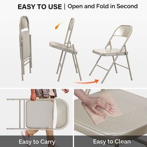Set di 4 Sedie Pieghevoli Portatili con Telaio in Metallo, Struttura in Acciaio di Grado Commerciale, Capacità 350 LBS, Impilabili per Casa, Ufficio, Campeggio - Product Image 4