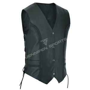 Chaleco de Motociclista de Cuero Negro para Mujer, Chaleco de Motociclista con Paneles Laterales Elásticos, Cordones Laterales, Cierre de Cremallera Delantero, Estilo Clásico - Product Image 2