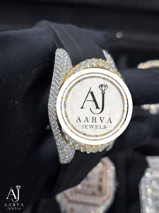 Montre analogique mécanique de luxe AARVA JEWELS pour femmes, 28 mm, lunette en cristal, pierre précieuse moissanite, boîtier en acier inoxydable, bracelet en silicone - Product Image 3