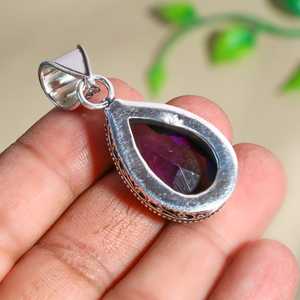 Pendentif en argent sterling 925 serti de pierres d'améthyste, bijoux vintage faits à la main, pierre naturelle de couleur violette, NIKHIL GEMS, tiers - Product Image 4