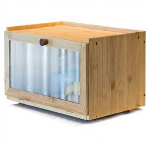2-Tier Black Wood Bread Box with Drop-Down Glass Door - <b>Large</b> Capacity <b>Kitchen</b> Countertop Bakery Storage <b>Bin</b> - Product Image 3