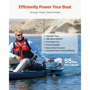 Moteur électrique de pêche à la traîne 12V à fixation sur transom pour bateaux, 55lbs de poussée, 8 vitesses, avec indicateur de batterie - Product Image 2