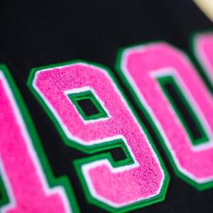 Custom <b>Black</b> Women's Embroidered Sweatshirt with 1908 Pink and Green Lettering Crew Neck <b>Long</b> Sleeve Casual Fashion <b>Top</b> - Product Image 5