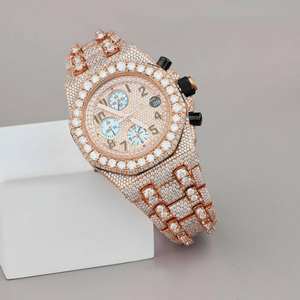 Bijoux noirs de l'océan A.P. Montre de luxe 3 crones style unique en acier inoxydable bicolore, sertie de diamants Moissanite, mouvement à quartz, style Hip-Hop - Product Image 6