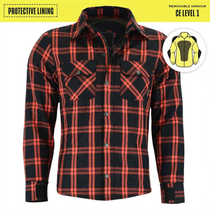 Camisa de Manga Larga a Cuadros Negra y Naranja para Hombre con Forro Protector, Armadura de Nivel 1 CE, Ropa de Motociclismo de Manga Larga - Product Image 1