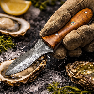 Damascus Steel Oyster Knife with Olive Wood Handle Handmade Shucking Knife Seafood <b>Tool</b> High Quality for Wholesale - Product Image 2