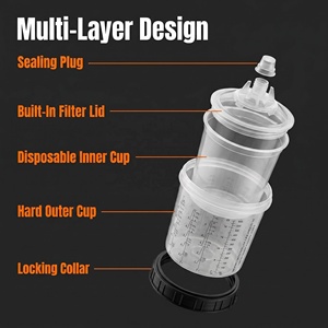 Sistema de Vaso para Pistola de Pintura Desechable de 800ml Moldeado por Inyección con Escala Precisa y Tapas con Filtro de 125/190 Micrones para Retoques Automotrices - Product Image 2