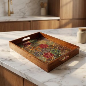 Plateau de rangement rectangulaire en bois, design moderne et luxueux, finition laquée, utilisation en cuisine, un seul niveau, multifonction, compatible lave-vaisselle 1 - Product Image 1