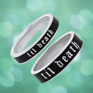 Bague de promesse gothique classique Til Death, bande en argent sterling de 6 mm, accessoire unique pour mariage et fête, symbole d'engagement éternel, assortie - Product Image 4