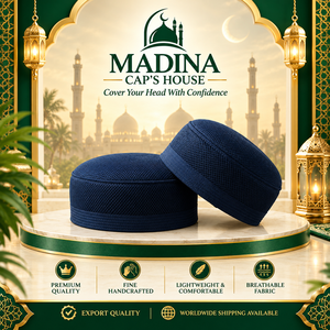 Gorro islámico Madina Cap's House azul marino, gorro musulmán de malla transpirable, gorro de oración ligero hecho a mano - Product Image 1