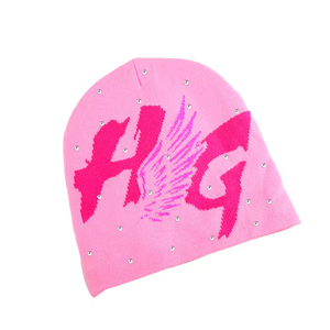 หมวกบีนนี่สีดำ ตกแต่งด้วยโลโก้ HG สีขาวประดับด้วยเพชรเทียม ผ้าถักลายแจ็คการ์ด สำหรับผู้ใหญ่ทุกเพศ สไตล์สตรีทลำลอง ขนาด 56-58 ซม. - Product Image 4