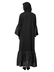 Women's Black Abaya Floor Length Loose Fit Long Sleeve Embroidered Floral Modest Daily Wear Middle East Style Cotton <b>Dress</b> - Product Image 4