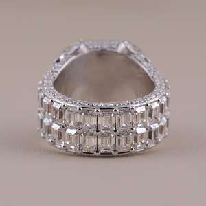 Emerald Cut Moissanite Diamond <b>Ring</b> 925 Sterling <b>Silver</b> Iced Out <b>Ring</b> VVS Hip Hop Statement <b>Ring</b> for <b>Men</b> - Product Image 2