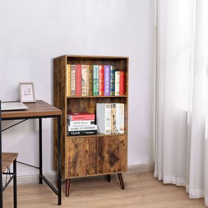 Libreria Vintage a 2 Ripiani con Ante, Mobile Contenitore per Libri, Foto e Decorazioni per Soggiorno, Ufficio o Biblioteca d'Hotel - Product Image 2