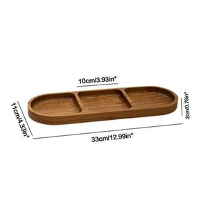 Handcrafted Polished Wooden Rectangle Tray 3 Marble Enameled Compartments Eco-Friendly Snack Condiment Organizer Modern - Product Image 3