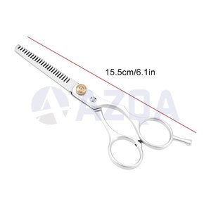 Ciseaux à effiler les cheveux en acier inoxydable de 15,5 cm avec vis réglable à 24 dents et finition argentée pour usage en salon de coiffure - Product Image 2