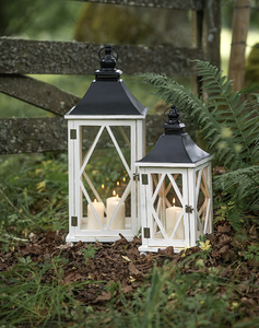 Ensemble de 2 lanternes porte-bougies en métal et verre avec base en bois, décoration pour la maison, le jardin, la terrasse, les mariages et les événements - Product Image 2