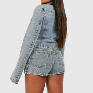 Shorts en jean délavé taille haute pour femme, longueur genou, respirants, grandes tailles, avec logo personnalisé imprimé, nouveau style - Product Image 3
