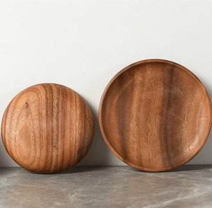 Assiette de service ronde en bois, assiette à dîner de qualité alimentaire, plat décoratif pour la maison, la cuisine, l'hôtel, la vente au détail et la vente en gros - Product Image 4