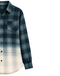 Chemise en flanelle à carreaux dégradé turquoise pour femme, personnalisée par le fabricant, à manches longues, boutonnée, décontractée, en mélange de coton, pour l'automne et l'hiver - Product Image 4