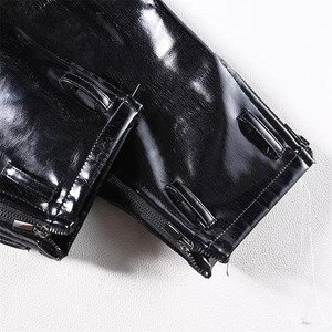 <b>Men's</b> <b>Black</b> Leather Coated Breathable Lightweight Casual Winter <b>Cargo</b> <b>Pants</b> Mid Waist Straight Fit Multiple Pockets Zipper Fly - Product Image 5
