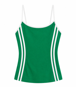 Camiseta sin mangas verde a rayas ajustada para mujer 2026, de punto, transpirable, de secado rápido, ropa deportiva informal, bordado personalizado, a la moda - Product Image 1