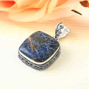 Colgante de Plata de Ley 925, piedra preciosa de sodalita, joyería de piedras preciosas de plata hecha a mano, colgante de joyería de plata de sodalita para collar - Product Image 4