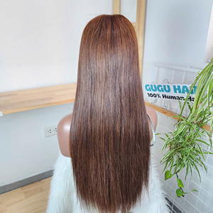 Nouvelle perruque magnifique de 30 pouces avec closure 5x5, cheveux humains vietnamiens lisses et soyeux, densité 180, 100% Ombré Brun Jaune - Product Image 3