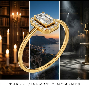 Bague Halo en Or Jaune Luxe avec Émeraude Taillée pour Femme – Élégante pour Fiançailles, Mariage, Anniversaire – Bijou Tendance, Idée Cadeau - Product Image 1