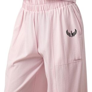 Womens Blush Pink Straight Lounge Trousers Canvas <b>Elastic</b> Waist Relaxed Fit Casual Summer Comfort Pants - Product Image 3