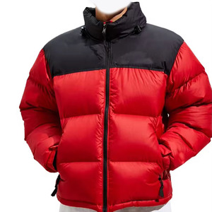Chaqueta Acolchada para Hombre, Color Rojo y Negro, con Cuello Alto, Cierre de Cremallera, Resistente al Viento, Gruesa, de Poliéster, Informal, para Invierno - Product Image 2