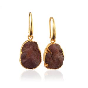 Pendientes de Plata de Ley 925 con Baño de Oro de 14K y Rubí Natural en Bruto, Joyería Delicada con Piedras Preciosas, Joyería para Uso Diario para Mujer - Product Image 4