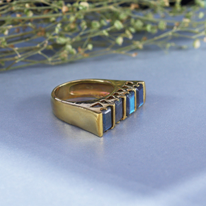 Vintage Baguette Labradorite Eternity Band | 18K <b>Gold</b> Plated Brass Wedding <b>Ring</b> - Product Image 4