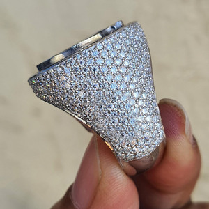 C17 Number Men's Custom <b>Iced</b> Moissanite Diamond Rhodium Plated 925 Sterling Silver Hip Hop Rapper's Pinky <b>Ring</b> Championship <b>Ring</b> - Product Image 2