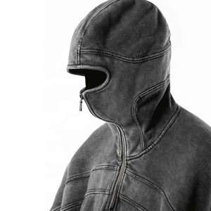 Hoodie zippé intégral en molleton technique pour homme, coupe oversize, style streetwear, personnalisable, en mélange de coton, prêt pour la vente en gros - Product Image 5