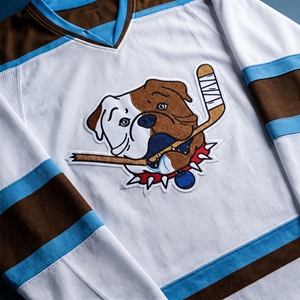 Maillots de hockey imprimés OEM avec logo personnalisé, nom de l'équipe, 100% polyester, séchage rapide, uniformes de hockey sur glace, col en V, manches longues, unisexe - Product Image 3