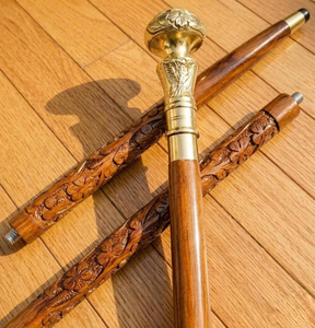 Hand <b>Carved</b> Wooden <b>Walking</b> Cane with Decorative Clock Handle Floral Engraved Wood <b>Walking</b> <b>Stick</b> for Men and Women Vintage Style - Product Image 4