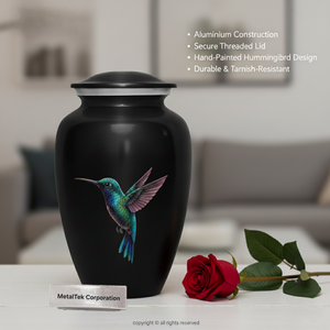 Urnas de Cremación de Aluminio Negro con Diseño de Colibrí para Cenizas Humanas, Urna Conmemorativa para Adultos con Tapa Roscada Segura, Frascos Decorativos para Funerales - Product Image 3